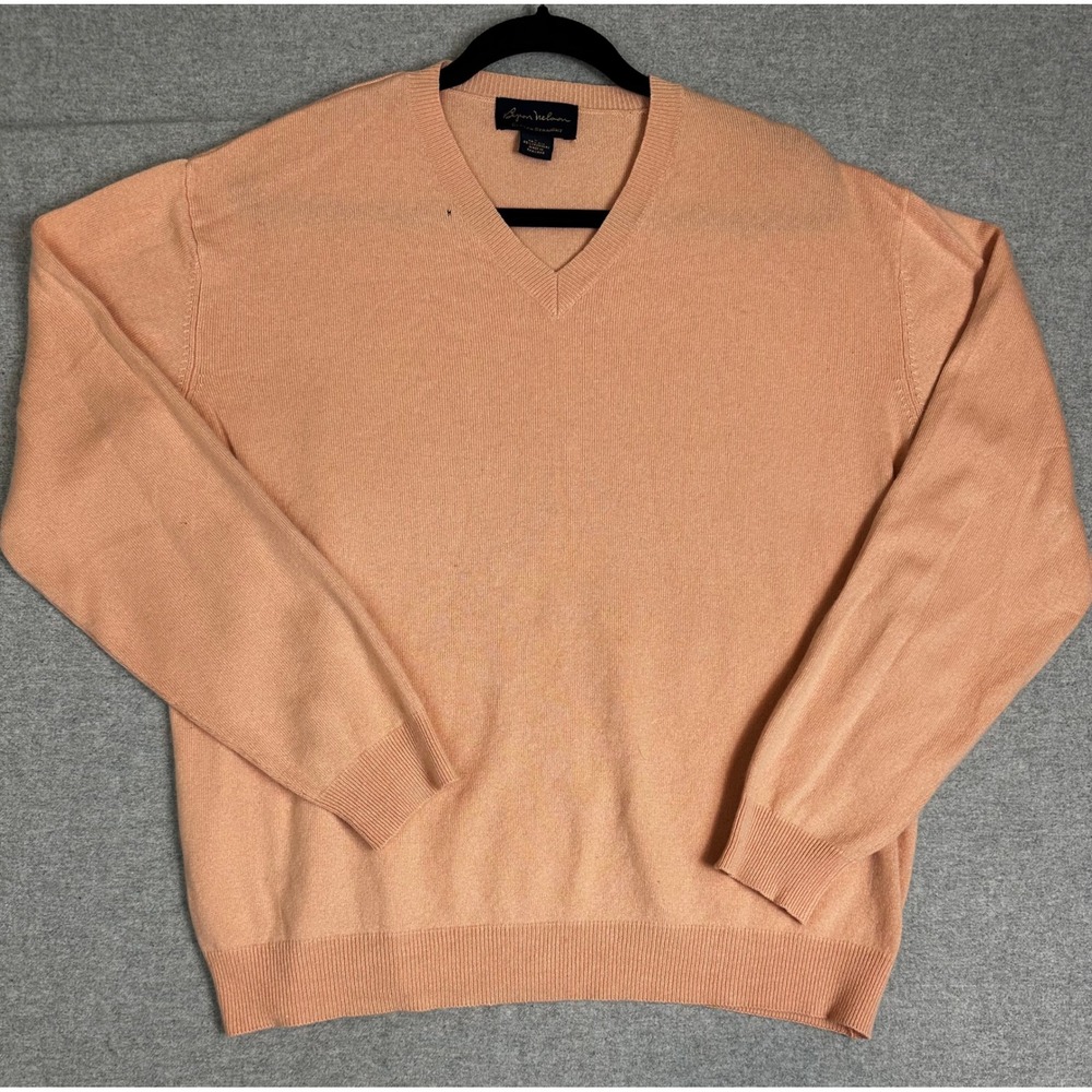 Byron Nelson V-Neck Sweater Mens L Peach Good Silk Cashmere Blend Knit